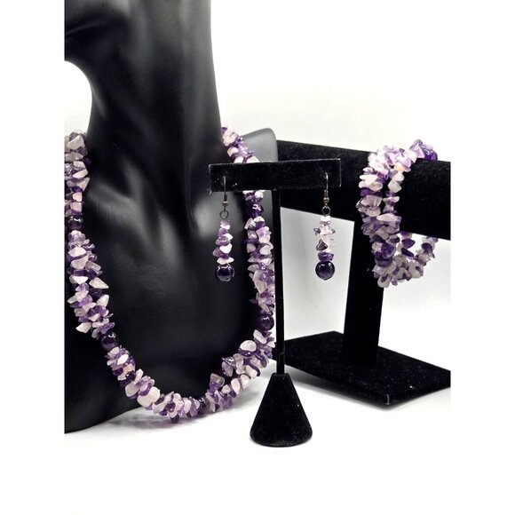Vintage AMETHYST Gemstone Purple Necklace, Bracelet and Dangle Earrings Boxed - Picture 9 of 13